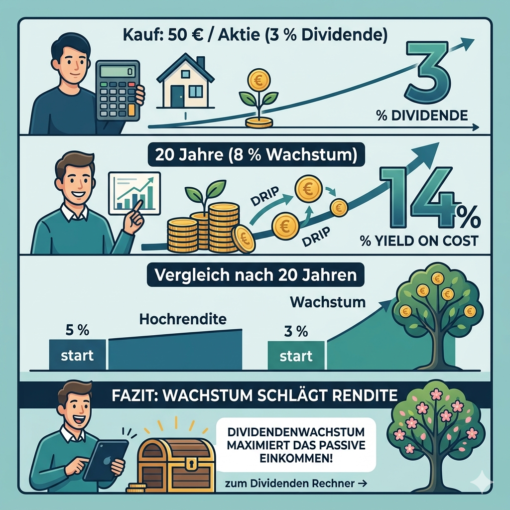 Visualisierung des mächtigen Effekts des Dividendenwachstums (Yield on Cost)